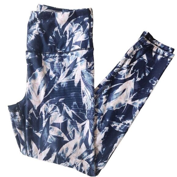 Kyodan Floral Leggings Tropical Print Blue Gray Pink Size Medium - Picture 4 of 5